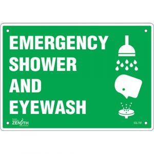 "Emergency Shower And Eyewash" Sign, 7" x 10", Plastic, English with Pictogram