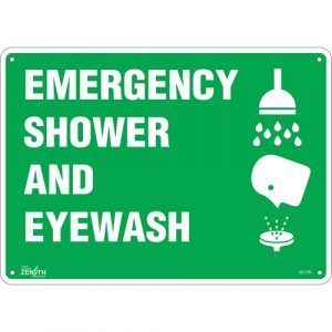 "Emergency Shower And Eyewash" Sign, 10" x 14", Plastic, English with Pictogram