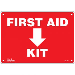 "First Aid Kit" Sign, 7" x 10", Aluminum, English with Pictogram