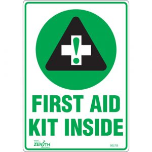 "First Aid Kit" Sign, 10" x 7", Vinyl, English with Pictogram