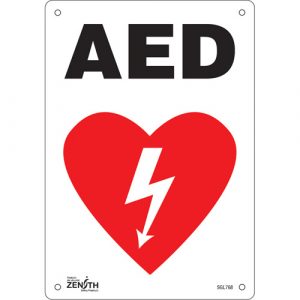 "AED" Sign, 10" x 7", Plastic, English with Pictogram