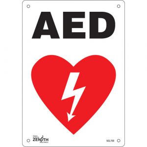 "AED" Sign, 10" x 7", Aluminum, English with Pictogram