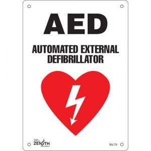 "AED Automated External Defibrillator" Sign, 10" x 7", Aluminum, English with Pictogram