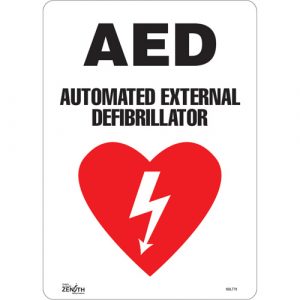 "AED Automated External Defibrillator" Sign, 14" x 10", Vinyl, English with Pictogram
