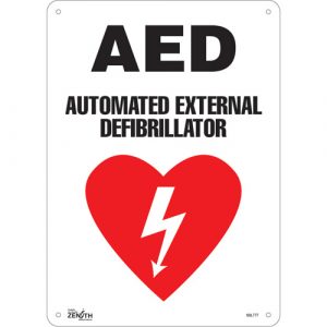 "AED Automated External Defibrillator" Sign, 14" x 10", Plastic, English with Pictogram