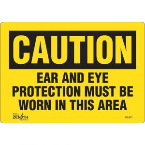 "Ear And Eye Protection" Sign, 7" x 10", Vinyl, English