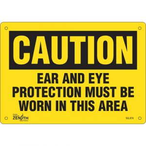 "Ear And Eye Protection" Sign, 7" x 10", Aluminum, English