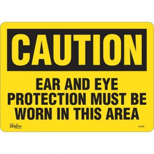 "Ear And Eye Protection" Sign, 10" x 14", Vinyl, English