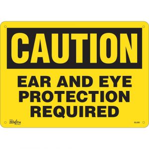 "Ear And Eye Protection" Sign, 10" x 14", Aluminum, English