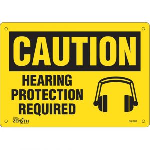 "Hearing Protection Required" Sign, 7" x 10", Plastic, English with Pictogram