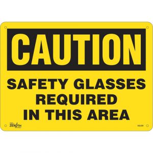 "Safety Glasses Required" Sign, 10" x 14", Plastic, English