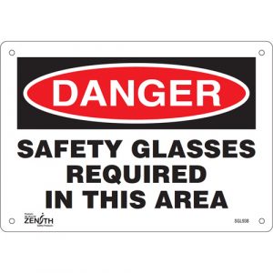 "Safety Glasses Required" Sign, 7" x 10", Plastic, English