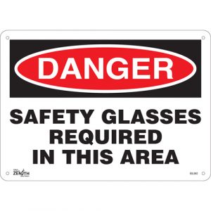 "Safety Glasses Required" Sign, 10" x 14", Aluminum, English