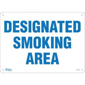 "Designated Smoking Area" Sign, 10" x 14", Plastic, English