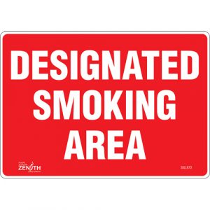 "Designated Smoking Area" Sign, 7" x 10", Vinyl, English