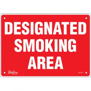 "Designated Smoking Area" Sign, 7" x 10", Plastic, English