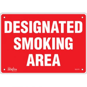 "Designated Smoking Area" Sign, 7" x 10", Aluminum, English