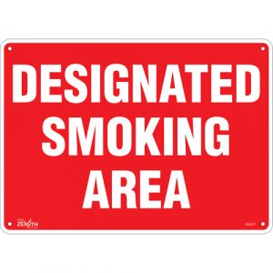 "Designated Smoking Area" Sign, 10" x 14", Plastic, English