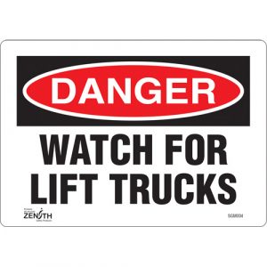 "Watch For Lift Trucks" Sign, 7" x 10", Vinyl, English