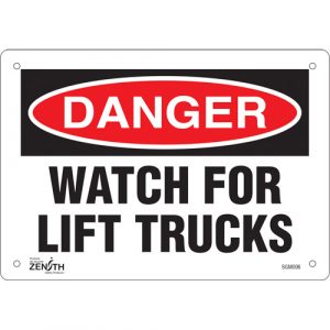 "Watch For Lift Trucks" Sign, 7" x 10", Aluminum, English