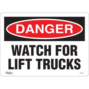 "Watch For Lift Trucks" Sign, 10" x 14", Vinyl, English