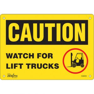 "Watch For Lift Trucks" Sign, 7" x 10", Aluminum, English with Pictogram
