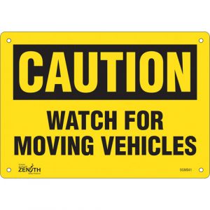 "Watch For Moving Vehicles" Sign, 7" x 10", Plastic, English