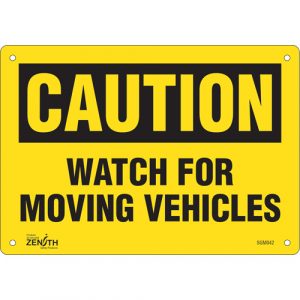 "Watch For Moving Vehicles" Sign, 7" x 10", Aluminum, English