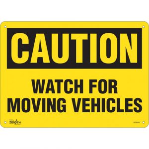 "Watch For Moving Vehicles" Sign, 10" x 14", Plastic, English