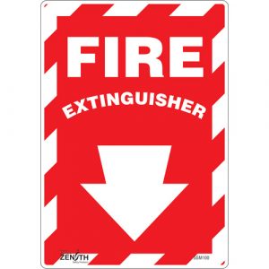 "Fire Extinguisher" with Down Arrow Sign, 10" x 7", Vinyl, English with Pictogram
