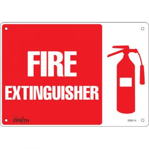"Fire Extinguisher" Sign, 7" x 10", Aluminum, English with Pictogram