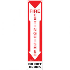 "Fire Extinguisher - Do Not Block" Sign, 18" x 4", Plastic, English with Pictogram