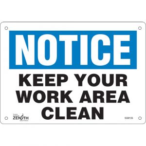 "Keep Your Work Area Clean" Sign, 7" x 10", Aluminum, English