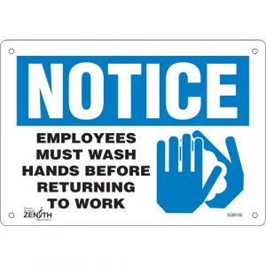 "Employees Must Wash Hands" Sign, 7" x 10", Plastic, English with Pictogram