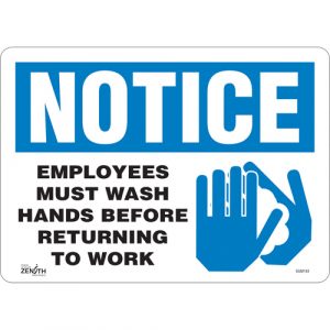 "Employees Must Wash Hands" Sign, 10" x 14", Vinyl, English with Pictogram