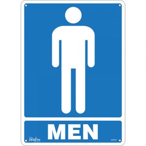 "Men" Sign, 14" x 10", Plastic, English with Pictogram