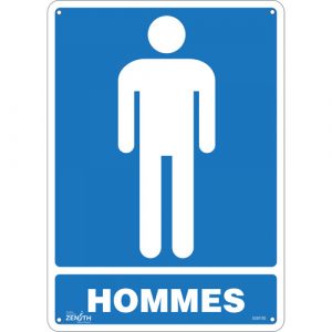 "Hommes" Sign, 14" x 10", Aluminum, French with Pictogram