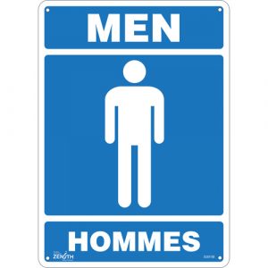 "Men - Hommes" Sign, 14" x 10", Aluminum, Bilingual with Pictogram