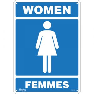 "Women - Femmes" Sign, 14" x 10", Plastic, Bilingual with Pictogram