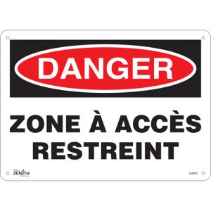 "Zone à Accès Restreint" Sign, 10" x 14", Plastic, French