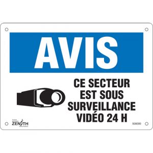 "Ce Secteur est Sous Surveillance" Sign, 7" x 10", Plastic, French with Pictogram