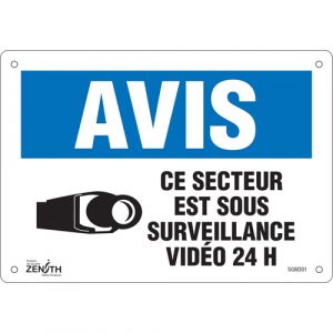 "Ce Secteur est Sous Surveillance" Sign, 7" x 10", Aluminum, French with Pictogram