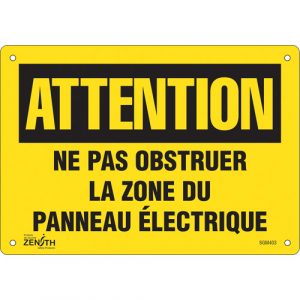 "Zone du Panneau Électrique" Sign, 7" x 10", Aluminum, French