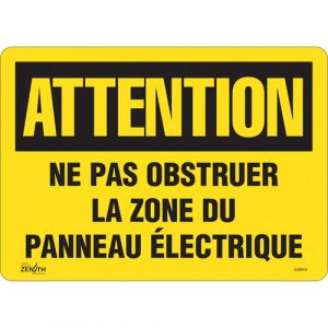 "Zone du Panneau Électrique" Sign, 10" x 14", Vinyl, French