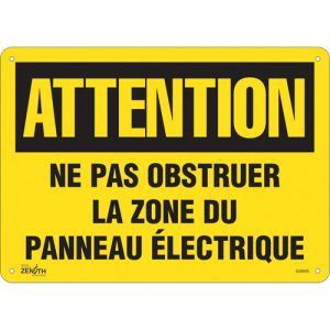 "Zone du Panneau Électrique" Sign, 10" x 14", Plastic, French