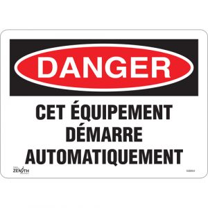 "Équipement Démarre Automatiquement" Sign, 10" x 14", Vinyl, French