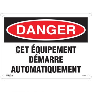 "Équipement Démarre Automatiquement" Sign, 10" x 14", Plastic, French