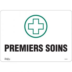 "Premiers Soins" Sign, 10" x 14", Vinyl, French with Pictogram