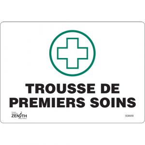 "Premiers Soins" Sign, 7" x 10", Vinyl, French with Pictogram