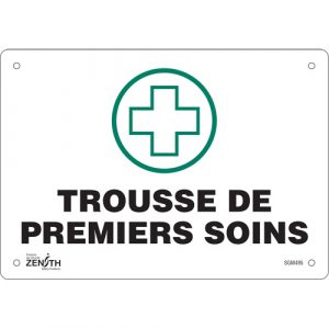 "Premiers Soins" Sign, 7" x 10", Aluminum, French with Pictogram